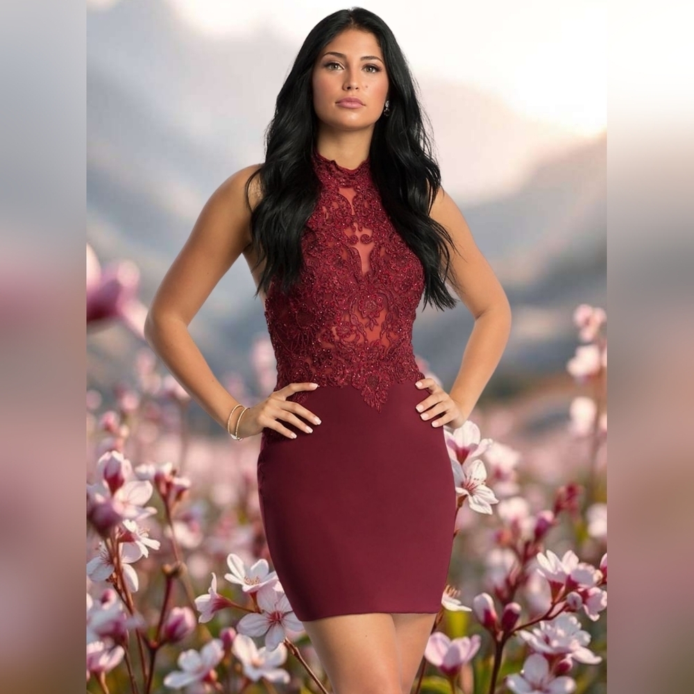 PromGirl Red Sleeveless Halter Mini Dress